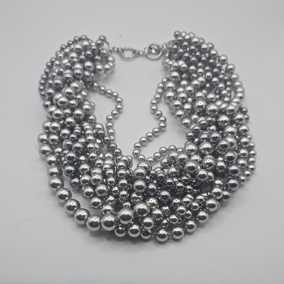 Givenchy 10 Multi Strand Grey Gunmetal Necklace - Picture 3 of 3